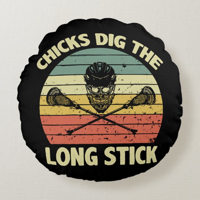 Chicks Dig The Long Stick Round Pillow (Front)