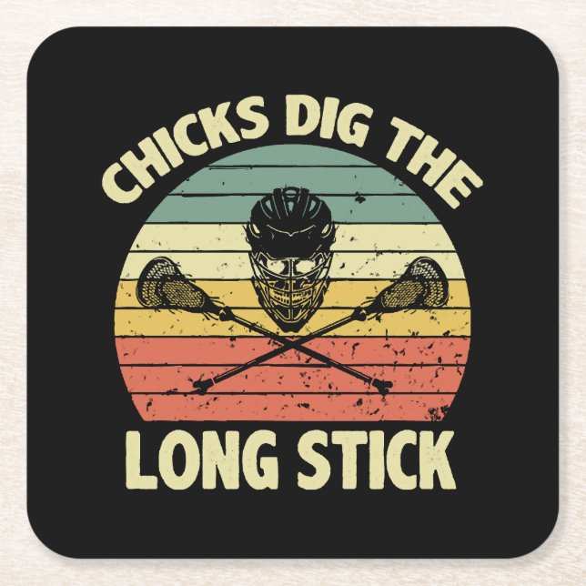 Chicks Dig The Long Stick Square Paper Coaster (Front)