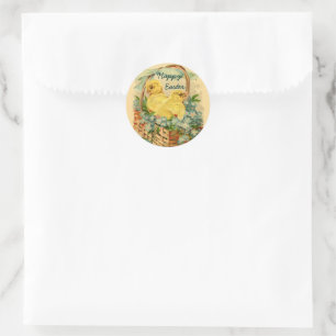 Chicks in a Basket Vintage Easter Stickers