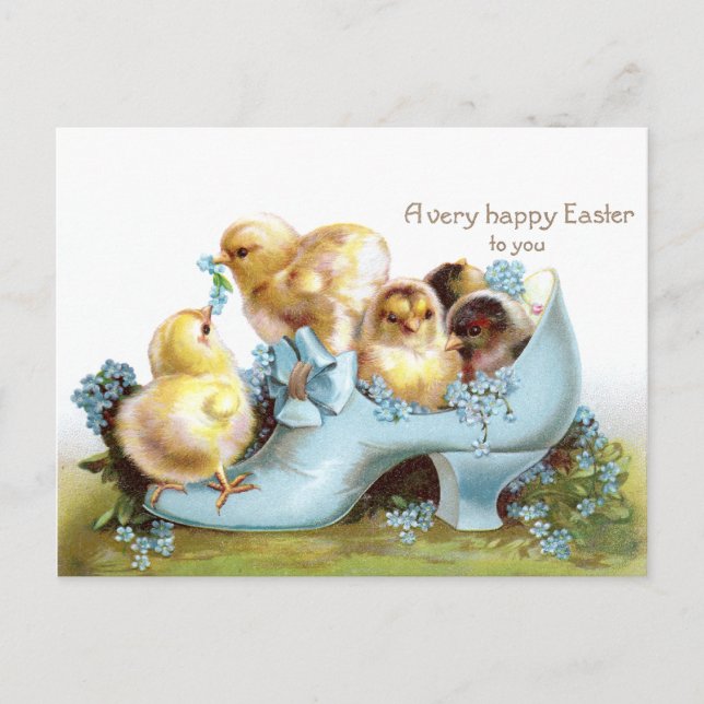 Chicks in a Shoe Vintage Easter Card (Front)