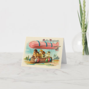 Chicks in Pink Blimp Vintage Easter Holiday Card