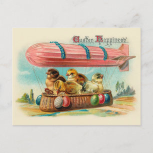 Chicks in Pink Blimp Vintage Easter Holiday Postcard