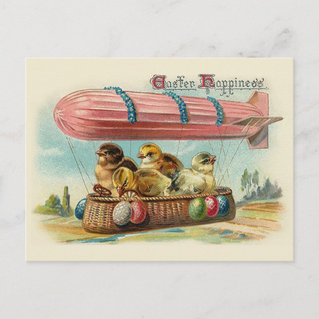 Chicks in Pink Blimp Vintage Easter Holiday Postcard (Front)