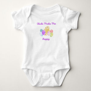 Chicks Make Me Happy, Pastel Eggs Baby Bodysuit