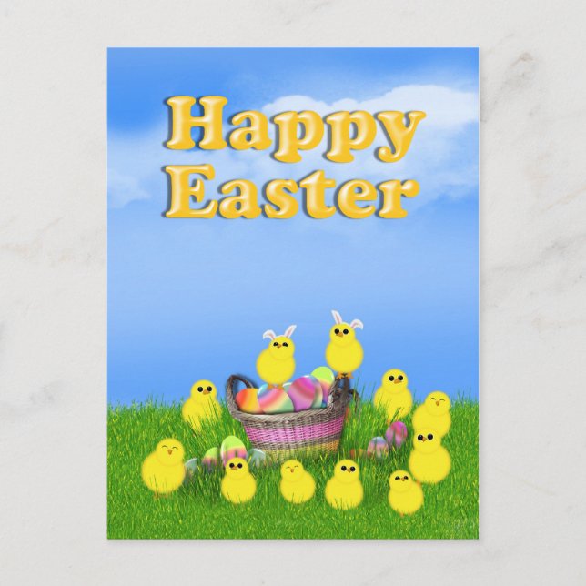 Chicks 'n a Easter Basket Holiday Postcard (Front)