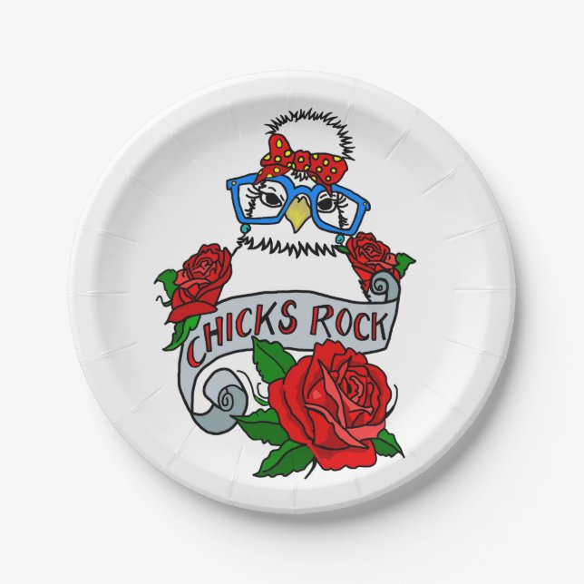 Chicks Rock Silkie Chicken Paper Plate (Front)