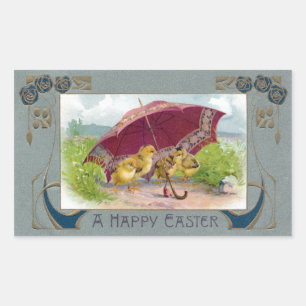 Chicks Under Umbrella Art Nouveau Easter Sticker