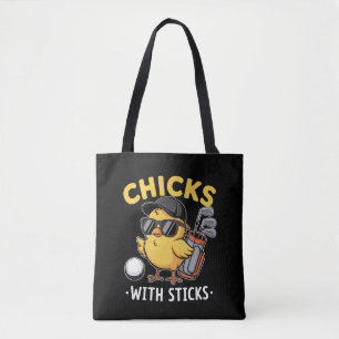 Chicks with Sticks Golfer Girl Golf Club Golfing Tote Bag