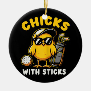 Chicks With Sticks Golfer Girl Woman Golf Club Gol Ceramic Ornament