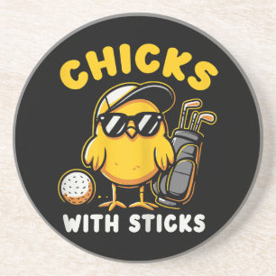 Chicks With Sticks Golfer Girl Woman Golf Club Gol Coaster