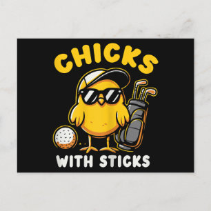 Chicks With Sticks Golfer Girl Woman Golf Club Gol Holiday Postcard