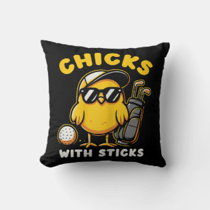 Chicks With Sticks Golfer Girl Woman Golf Club Gol Throw Pillow