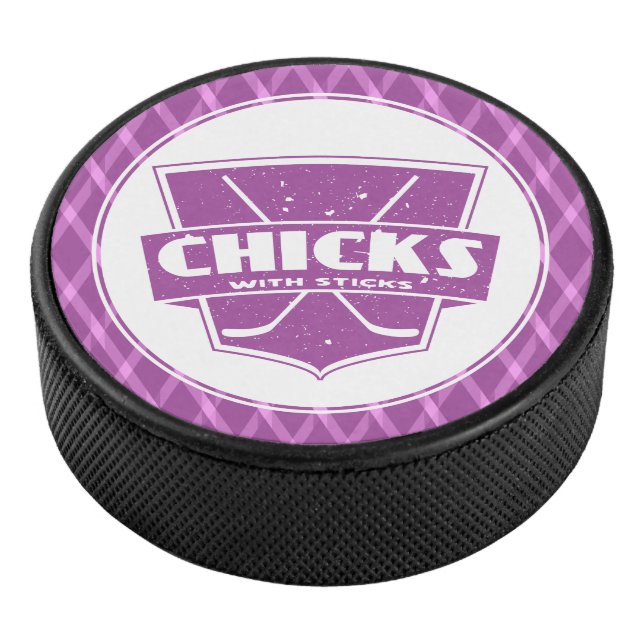 Chicks With Sticks Ice Hockey Puck (3/4)