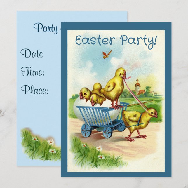 Chicky Wagon Easter Party Invitation (Front/Back)