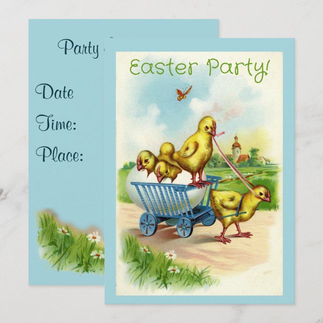 Chicky Wagon Easter Party Invitation (Front/Back)
