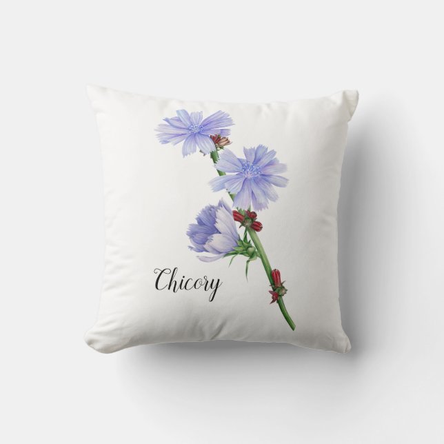 Chicory Flowers Watercolor Throw Pillow (Front)