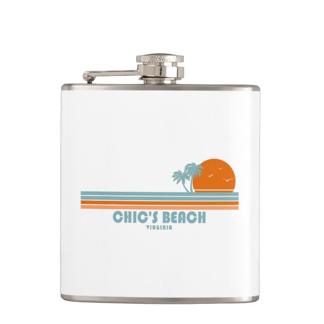Chic's Beach Virginia Sun Palm Trees Hip Flask (Front)