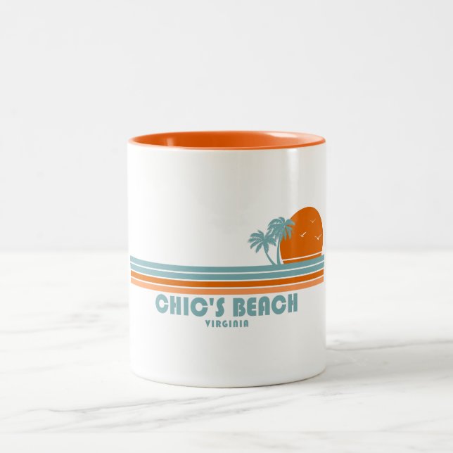 Chic's Beach Virginia Sun Palm Trees Two-Tone Coffee Mug (Center)