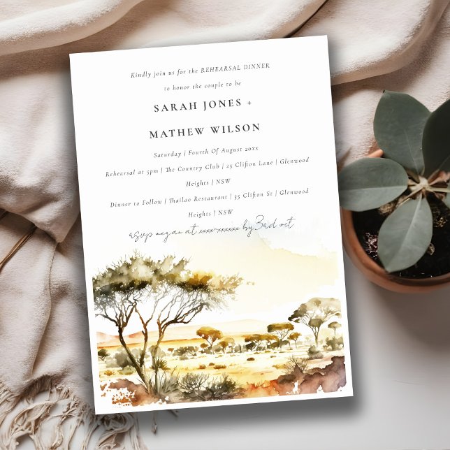 ChicWatercolor African Landscape Rehearsal Dinner Invitation (Creator Uploaded)