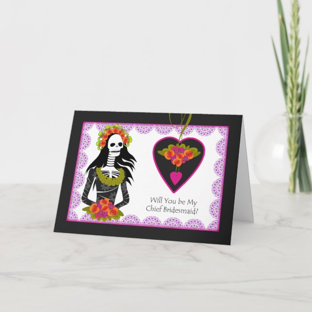 Chief Bridesmaid Invitation, Day of the Dead Invitation (Front)