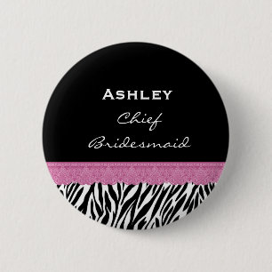 Chief Bridesmaid Zebra Custom Name  V10 2 Inch Round Button