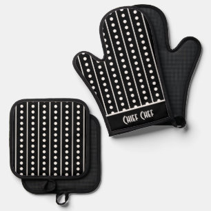 Chief chef Polka Dots Stripes Oven Mitt & Pot Holder Set