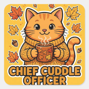 Chief Cuddle Officer Sticker — Orange Cat Sweater 