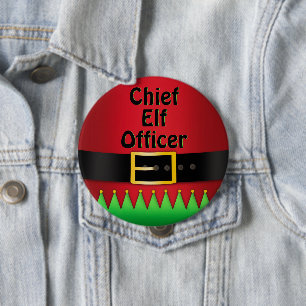 Chief Elf Officer Christmas Red Green 4 Inch Round Button