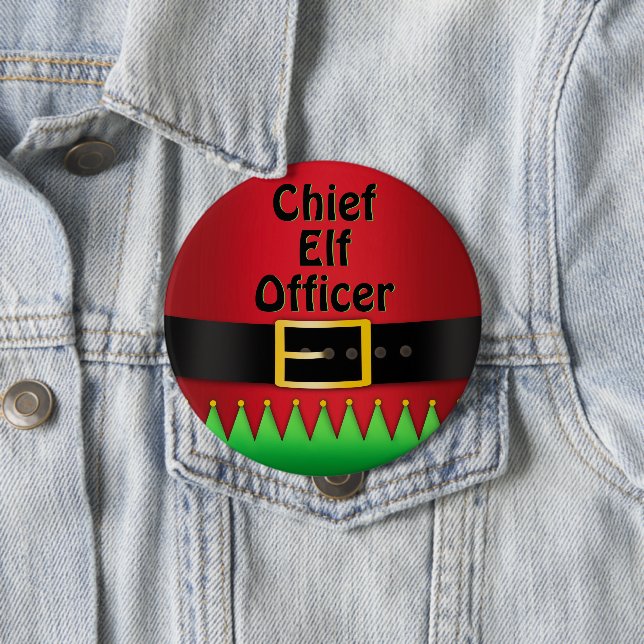 Chief Elf Officer Christmas Red Green 4 Inch Round Button (In Situ)