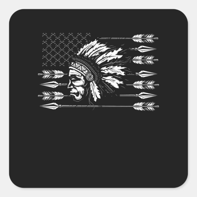 Chief Native American Traditional US Flag Square Sticker (Front)