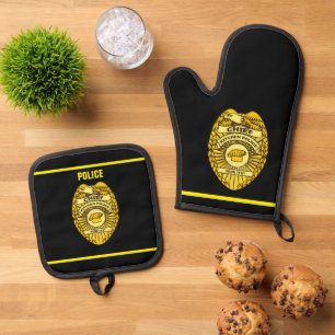 Chief Of Kitchen Police Badge Oven Mitt & Pot Holder Set