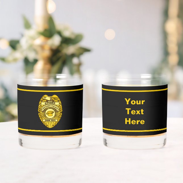Chief Of Kitchen Police Badge Whiskey Glass (Insitu (Wedding))