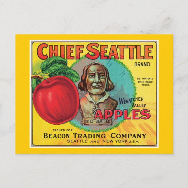 Chief Seattle Vintage Apples Label Postcard (Front)