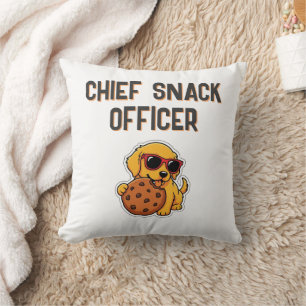 Chief Snack Officer Funny Golden Retriever Puppy Throw Pillow