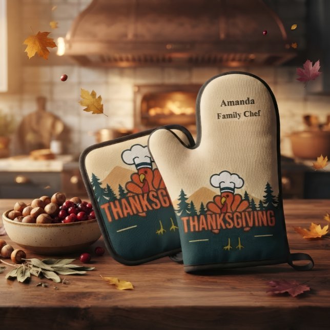 Chief Turkey Cook Funny Personalized Pot Holder Oven Mitt & Pot Holder Set (Creator Uploaded)