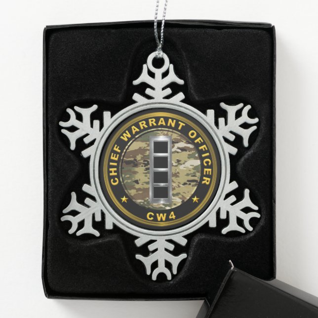 Chief Warrant Officer 4 CW4 Snowflake Pewter Christmas Ornament (Box)