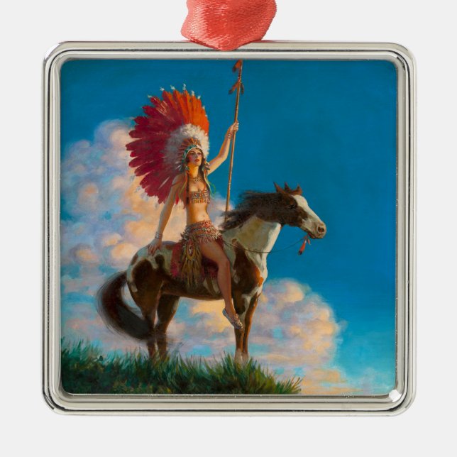 Chieftess Female Native American Indian Chief Metal Ornament (Front)