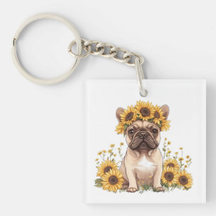 Chien À Balle Français Entouré De Tournesols