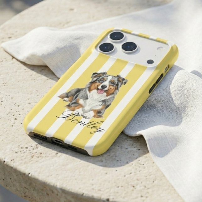 Chien à l'aquarelle jaune rayé de beurre classique (Classic Butter Yellow Stripe Watercolor Dog iPhone Case)