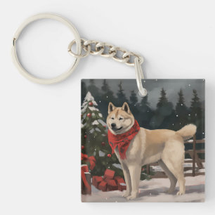 Chien Akita dans la neige de Noël