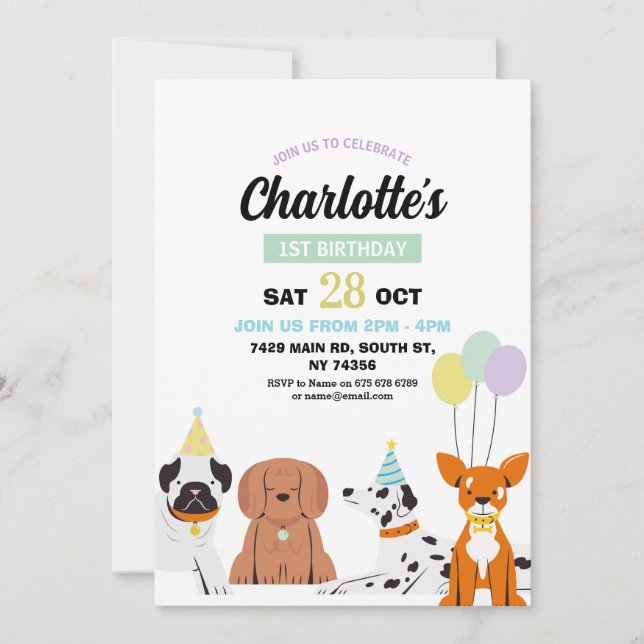 Chien Anniversaire Invitation Fille Garçon Party P (Devant)