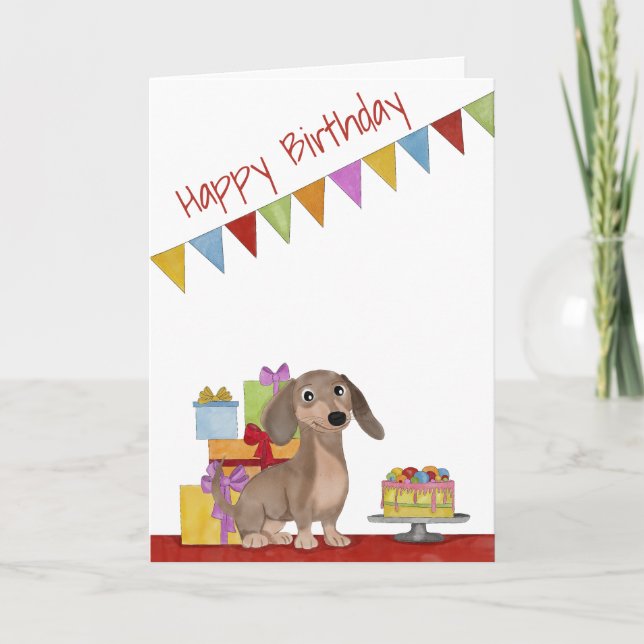 Chien avec gâteau et cadeaux Carte d'anniversaire (Devant)