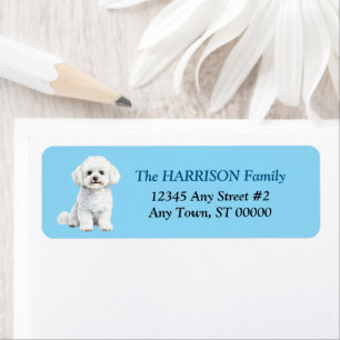 Chien Bichon Frise Mignon Adresse de Retour Bleue