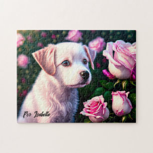 Chien Blanc Et Collection Rose Puzzle