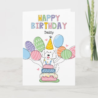 Chien blanc Goldendoodle Joyeux carte d'anniversai