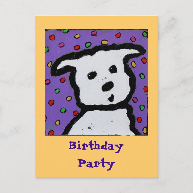 chien blanc sur dots carte postale invitation (Devant)