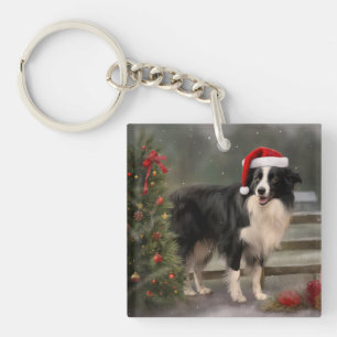 Chien Border Collie dans la neige de Noël