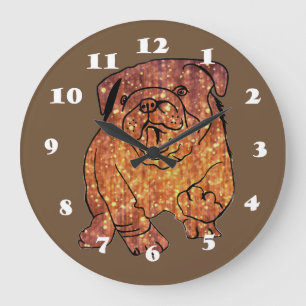 Chien Bouledogue Doré Horloge Murale Ronde (Grande