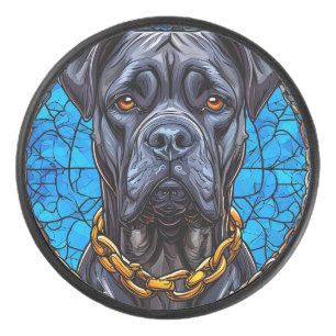 Chien Cane Corso avec des Chaînes en Vitrail Bleu