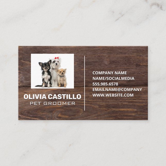 Chien | Carte de visite en bois rustique (Devant)